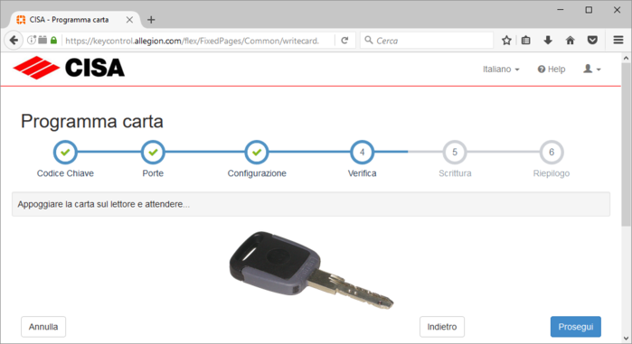 Programma carta - step 4 - attende appoggio chiave 
