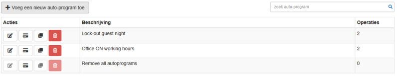 lijst met Auto‑programma’s
